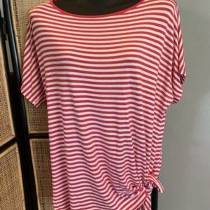 Michael Kors Womens Top Pullover  Sz Med Short Sleeve Red White Striped Side Tie